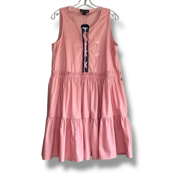 Nautica Jeans lace-up tiered ruffled sleeveless dress with denim accent NWT - Picture 2 of 8